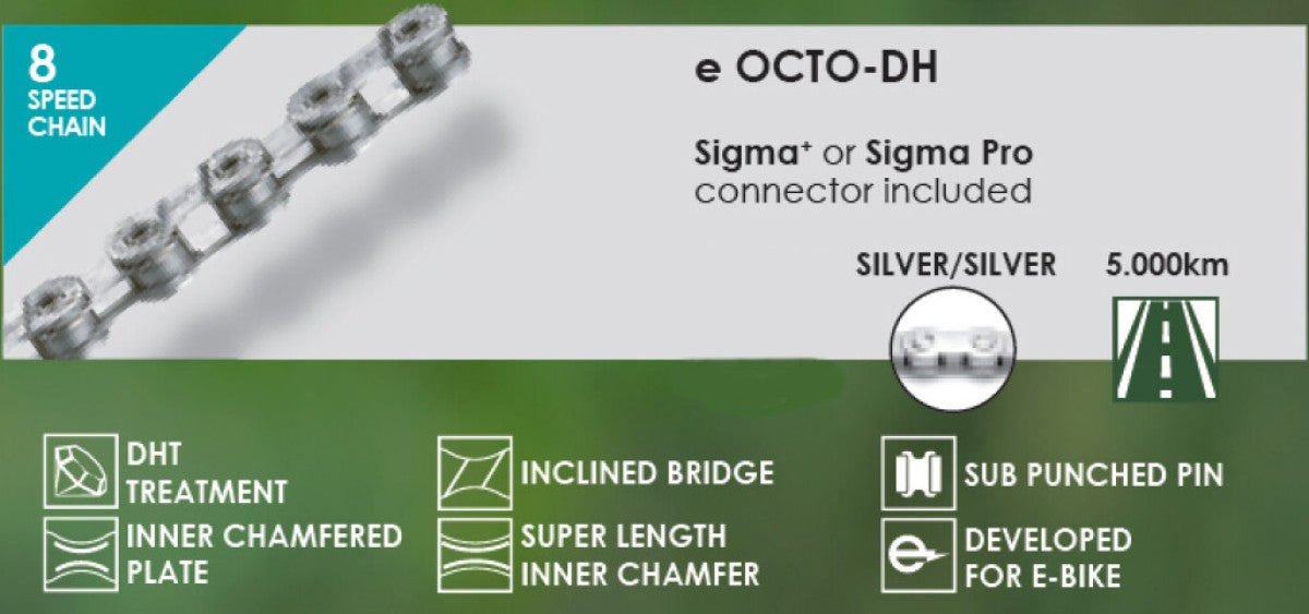 Chaîne Taya octo-dh 1 2x3 32x136 vélo électrique, 7-8 vitesses, argent