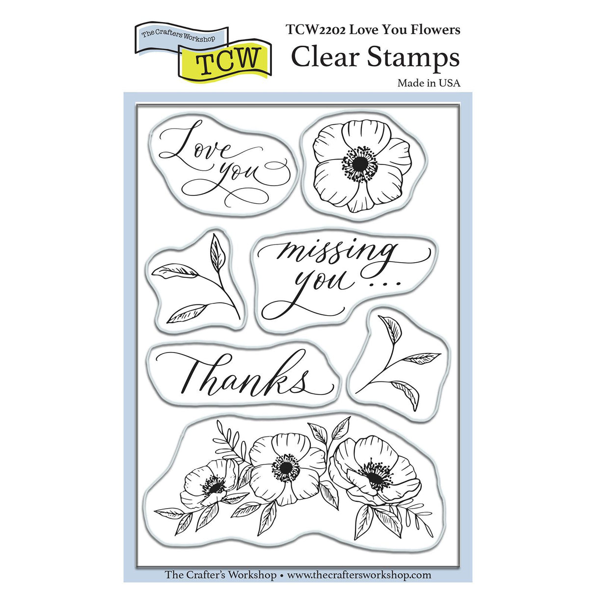 L'atelier artisanal • set de tampons je t'aime fleurs 4x6
