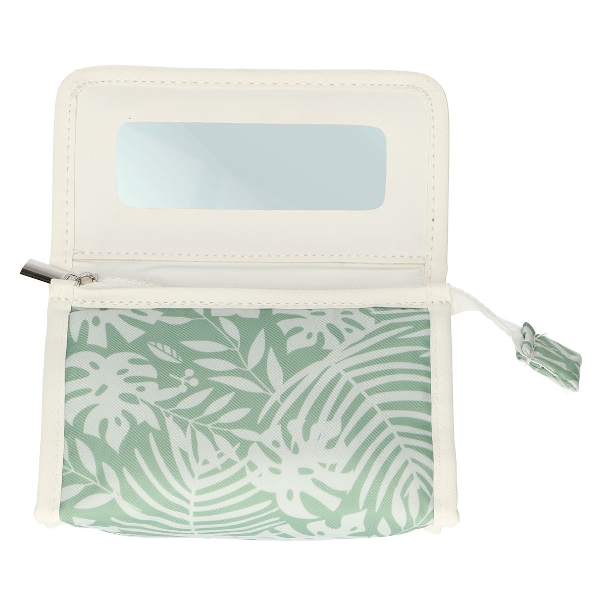 Sac miroir voyageur feuilles vert blanc 16,5cm x 11cm