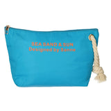 Trousse de toilette voyageur mer, sable soleil bleu orange 30cm x 19,5cm