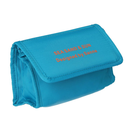 Sac miroir voyageur mer, sable soleil bleu orange 16,5cm x 11cm