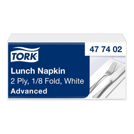 Serviette de table Tork blanche 33x33 2 plis 1 8 plis (200 pièces)