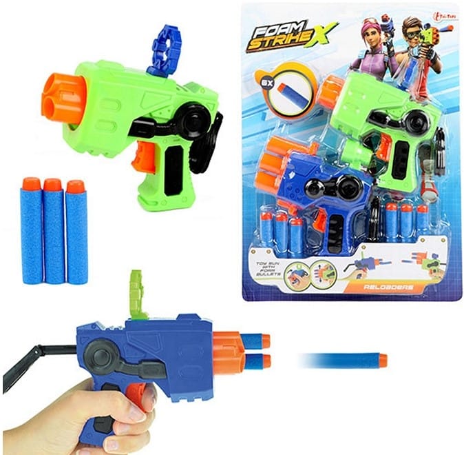Toi-toys le pistolet jouet rechargeur avec fléchettes en mousse, 2 pièces dans un paquet