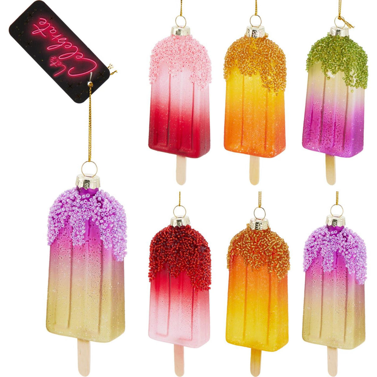 Pendentif cornet de glace en verre 4x11cm présentoir à 12pcs