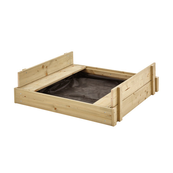 TP TOYS SandPit en bois avec couvercle, banc au fond du feu inférieur