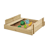 TP TOYS SandPit en bois avec couvercle, banc au fond du feu inférieur