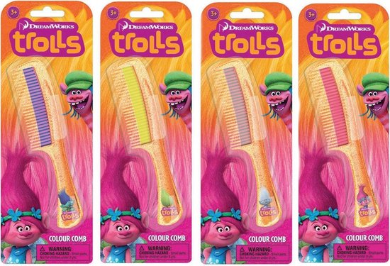 Peigne Goliath Trolls pour colorer vos cheveux 4 couleurs différentes