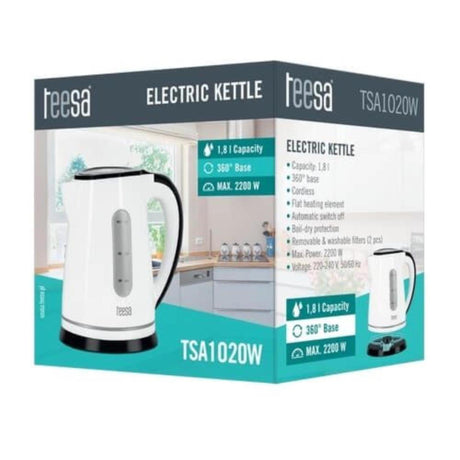 Bouilloire électrique Teesa, sans fil et silencieuse, 1,8l blanche