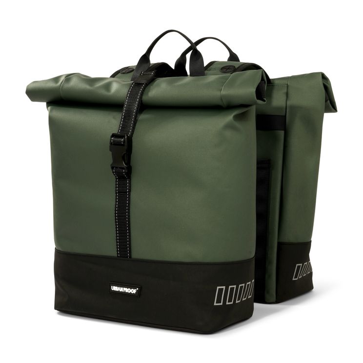 Urbandroof urbrateproof rolltop duebel Vëlo Bags 38 Liter gréng