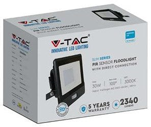 Lampe de chantier LED V-tac | 30w | 3000k | IP65 | avec capteur | corps noir - 9335220