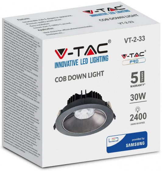 Lampe LED V-Tac VT-2-33 30W 3000K 2400lm en aluminium noir
