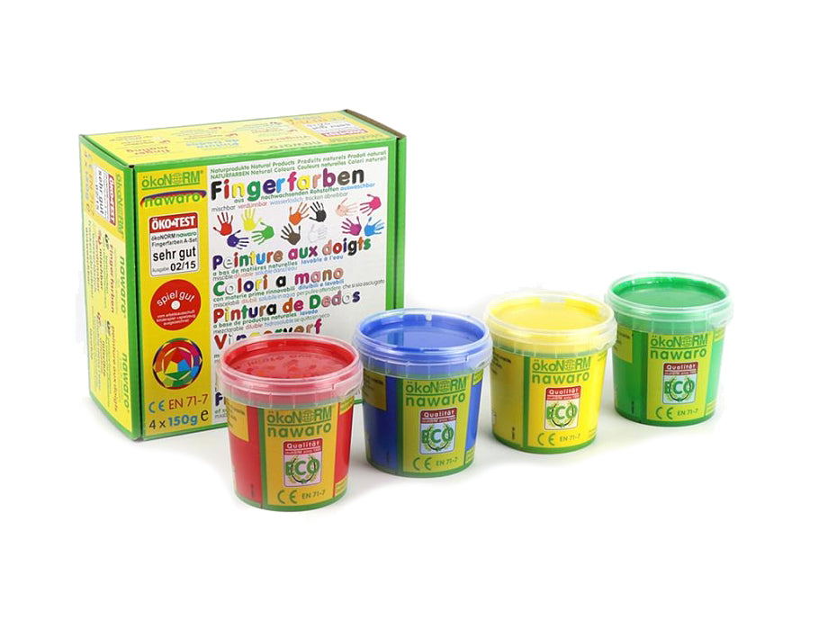 Peinture au doigt Ökonorm, set a - rouge, jaune, vert, bleu - 4x 150g