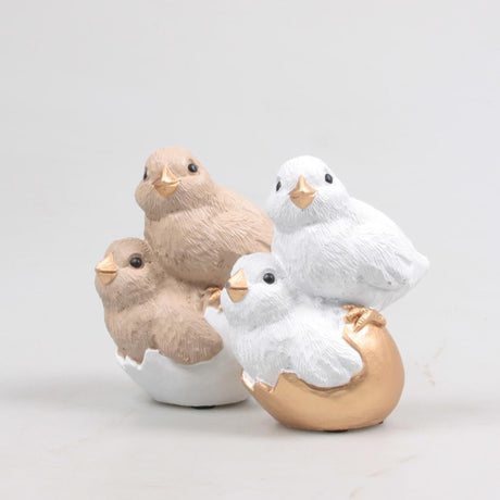 Season inspired decoration figuur kuikens camel-wit 10,5x7,2x13cm 2 assorti