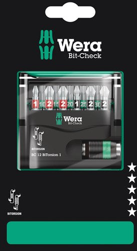 Wera 05136385001 Bit-check bitorsion 12 pièces, jeu d'embouts 1 dans une cassette - 05136385001