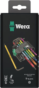 Wera jeu de clés hexagonales torx 967 9 tx bo multicolore 1 sb (9 pièces, torx t8 à t40)