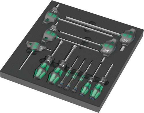Wera 9713 insert en mousse avec jeu de tournevis hexagonaux 1, 12 pièces (gris noir, dans insert en mousse pour chariot d'atelier)