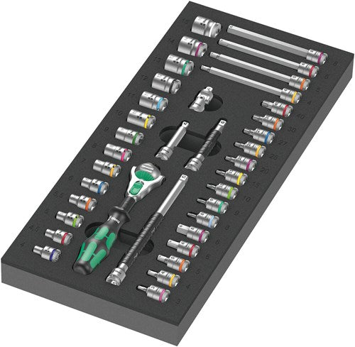 Wera insert en caoutchouc mousse 8000 a zyklop set 1 jeu d'outils (gris noir, jeu de cliquets et de douilles, dans insert en caoutchouc mousse pour chariot d'atelier)