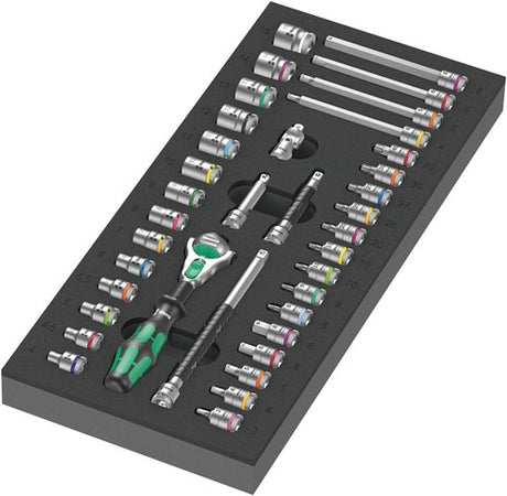 Wera insert en caoutchouc mousse 8000 a zyklop set 1 jeu d'outils (gris noir, jeu de cliquets et de douilles, dans insert en caoutchouc mousse pour chariot d'atelier)