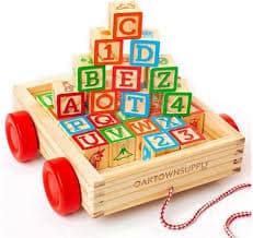 Chariot en bois Dinotoys Apeldoorn avec lettres et chiffres