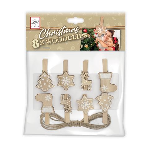 Zep Christmas Kit Wood Clips Brown LK39B 8 stykker