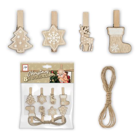 Zep Christmas Kit Wood Clips Brown LK39B 8 stykker