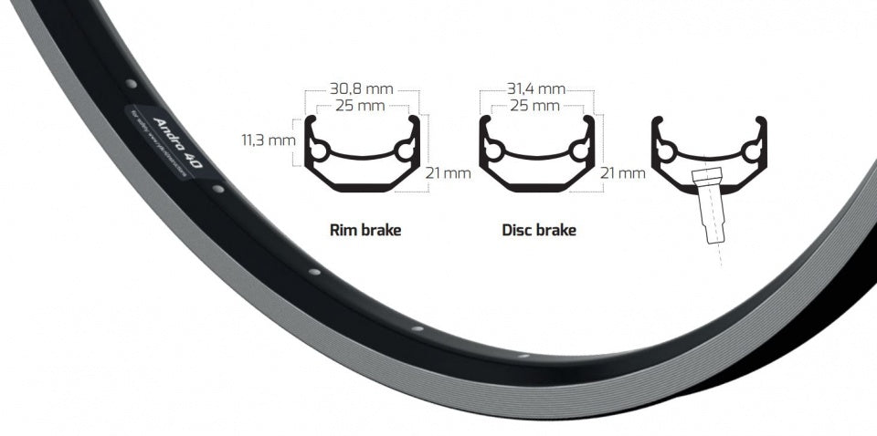 Ryde Velg Andra 40 24 Zoll (507) Schwarze Bremsrand 32 Löcher 14g