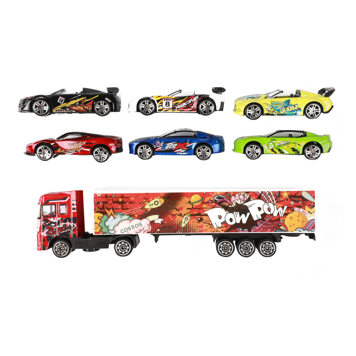 Toi-toys Metal Truck con 6 auto da corsa