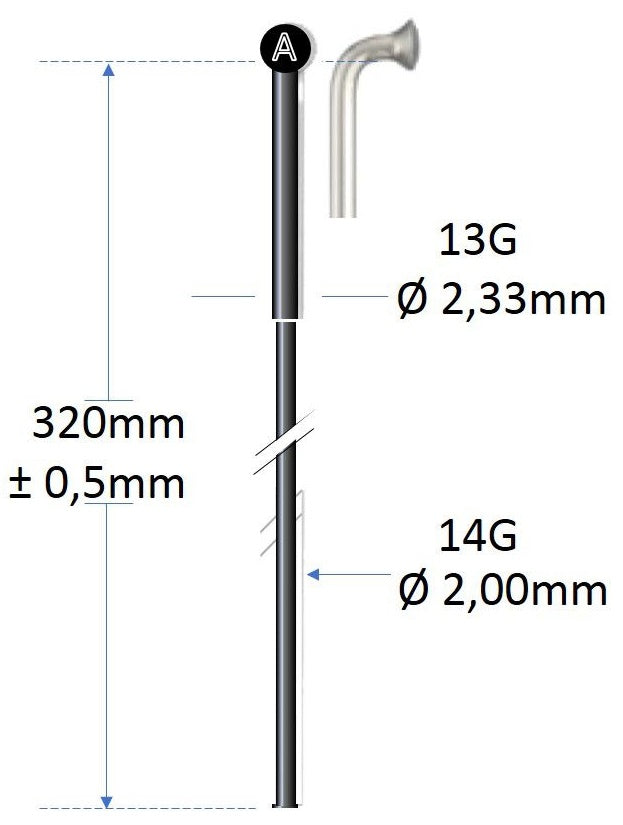 Alpina Spaak Black Edelstahl 13G 320 mm Ø2,00 mm für Spoke Machine P 100