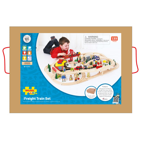 Bigjigs Train en bois set dans Boîte en bois, 130dlg.