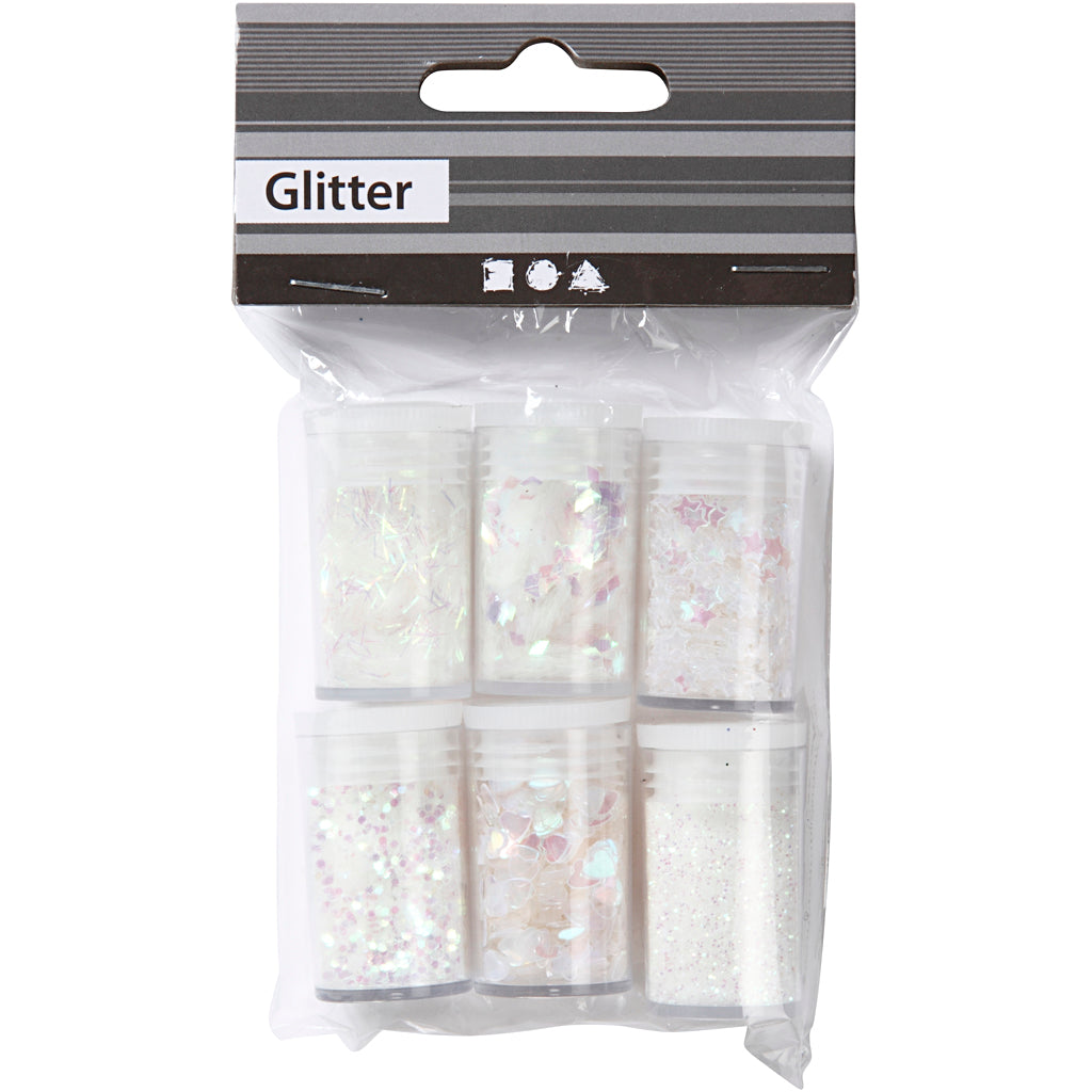 Creativ Company Glitter og paljetter White, 6x5gr