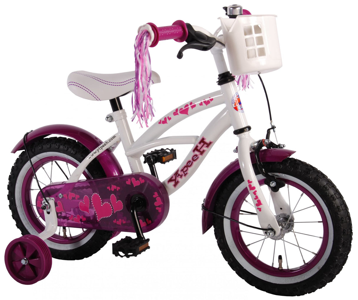 Volare Heart Cruiser Children's Bike - Girls - 12 inch - White Purple