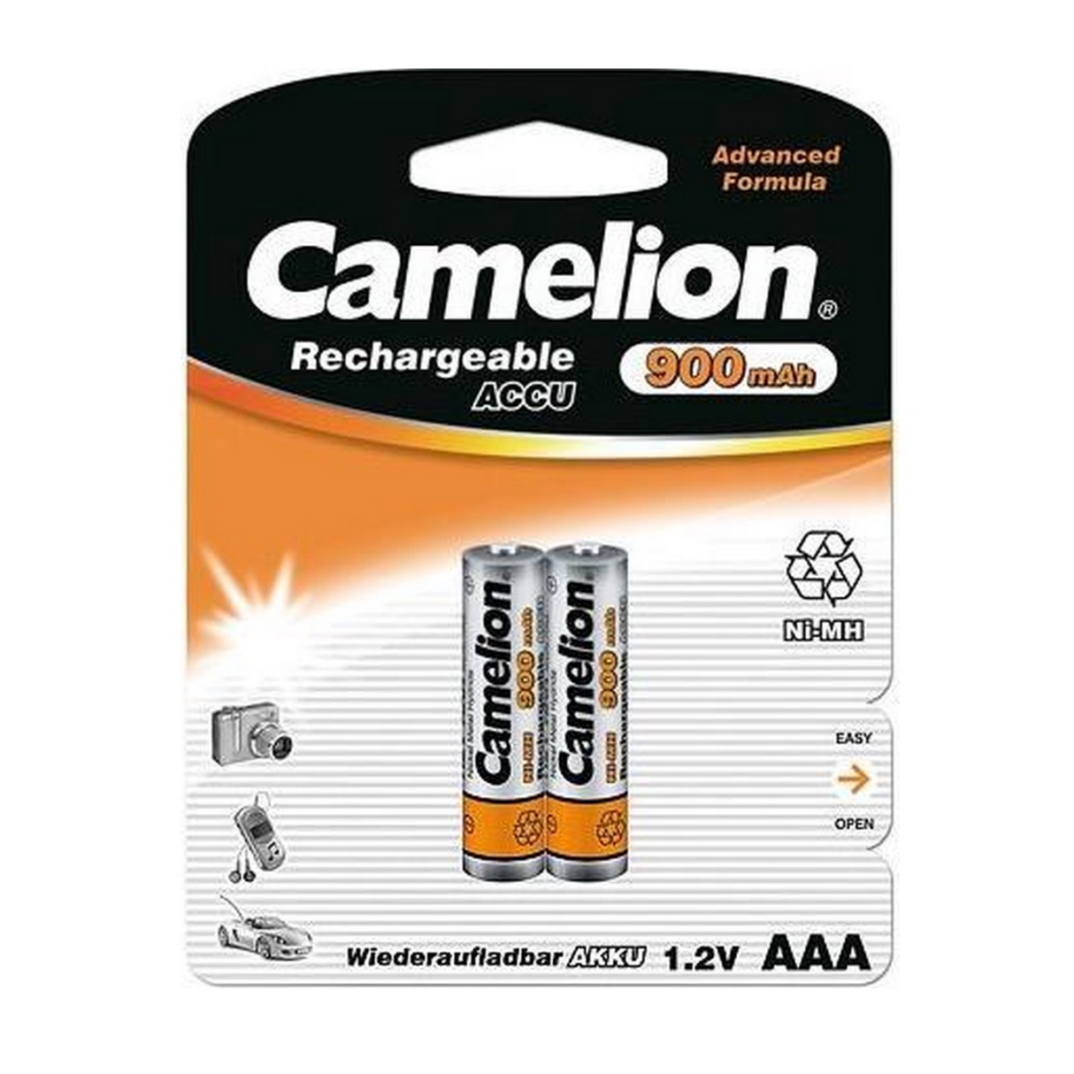 Kamelion laddningsbara AAA -batterier, NIMH 900mAh per 2