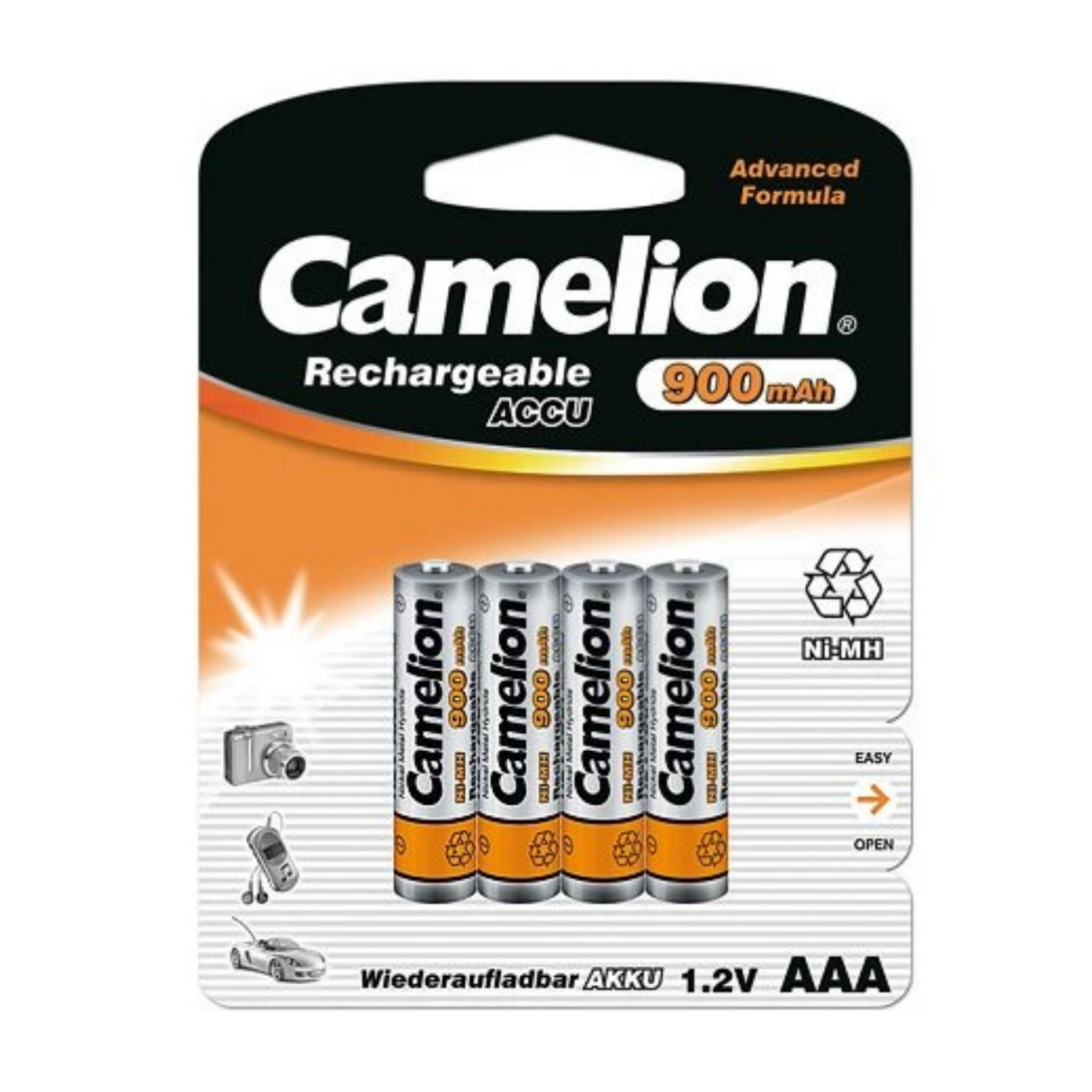 Kamelion laddningsbara AAA -batterier, NIMH 900mAh per 4