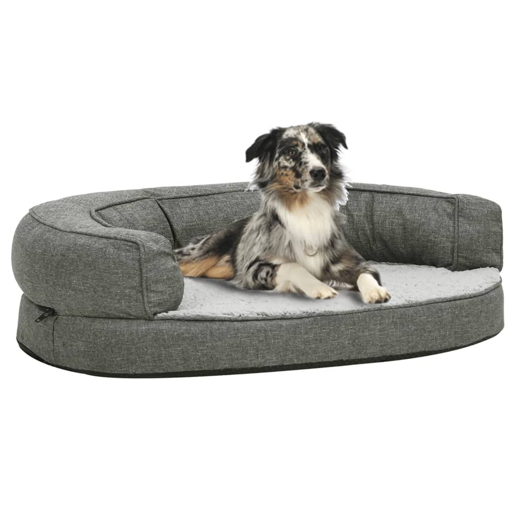 Vidaxl Dog Bed Ergonomic Line-look 75x53 cm Grey Fleece