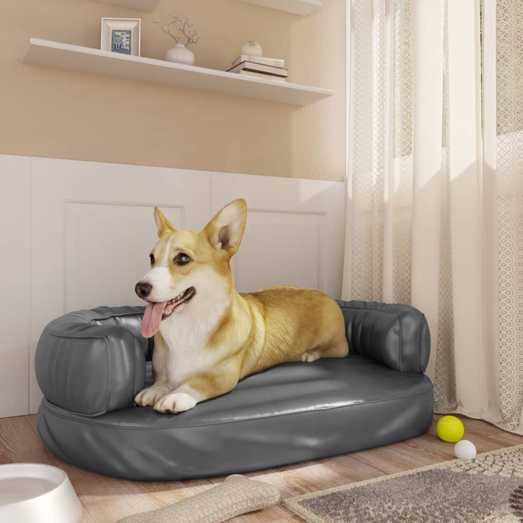 Vidaxl Dog Panier avec mousse ergonomique 60x42 cm en cuir artificiel gris