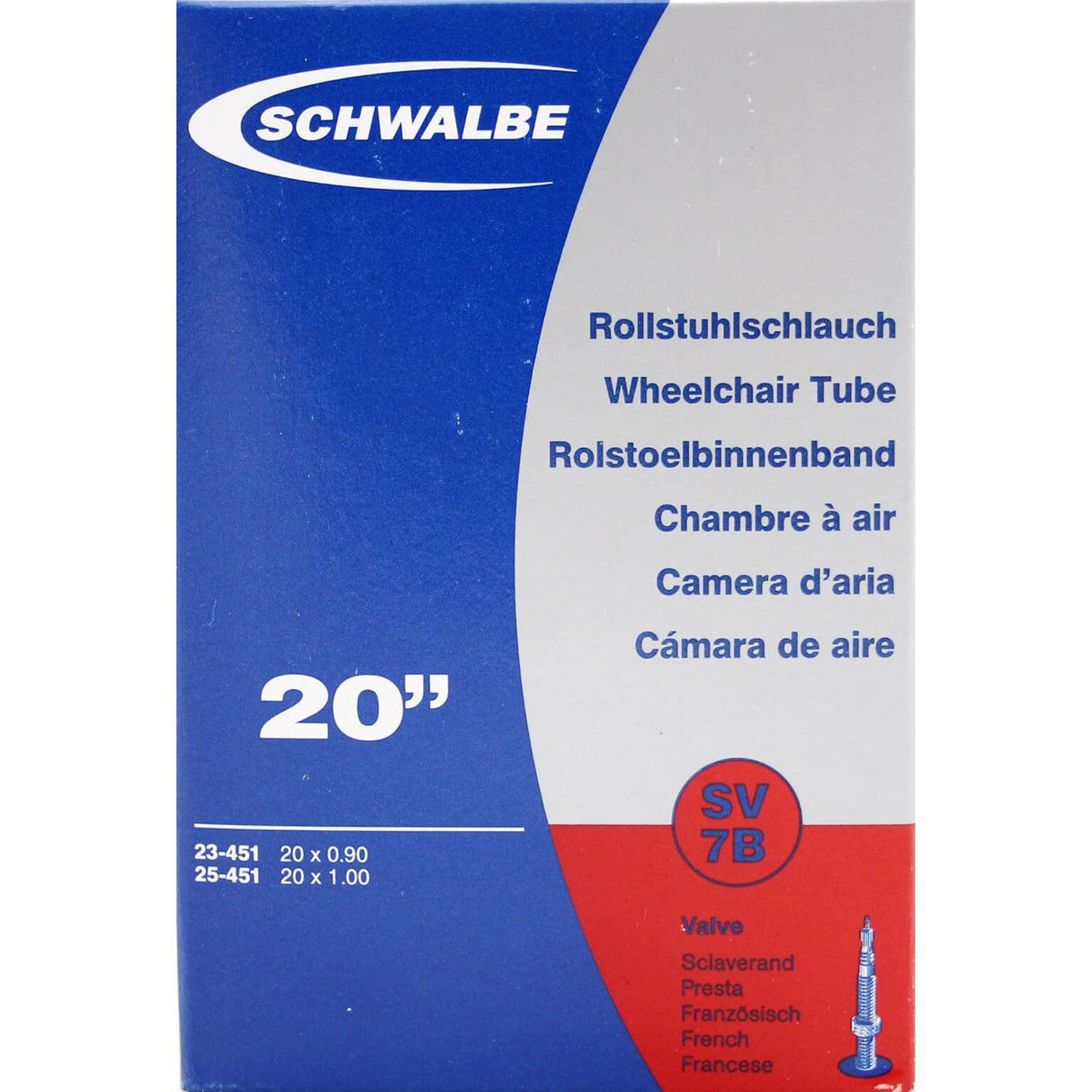 Schwalbe Inner Tube FV SV7B 20 smal 23 25-451 (extra ljus)