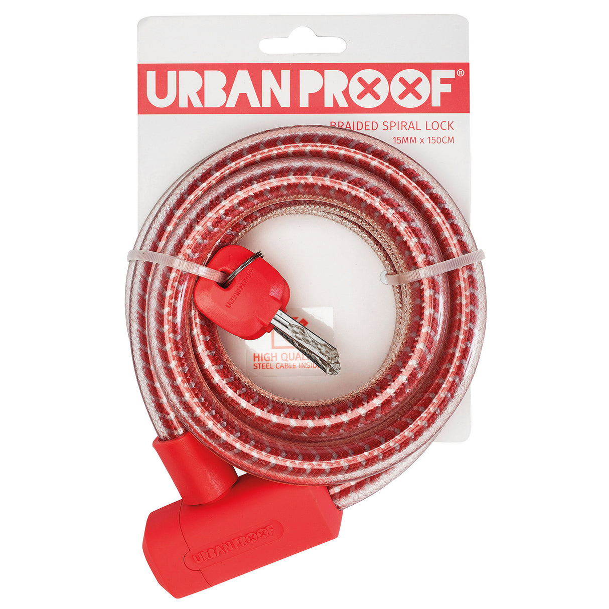 Urbanproof kabellås flettet 15 mm 150 cm rød