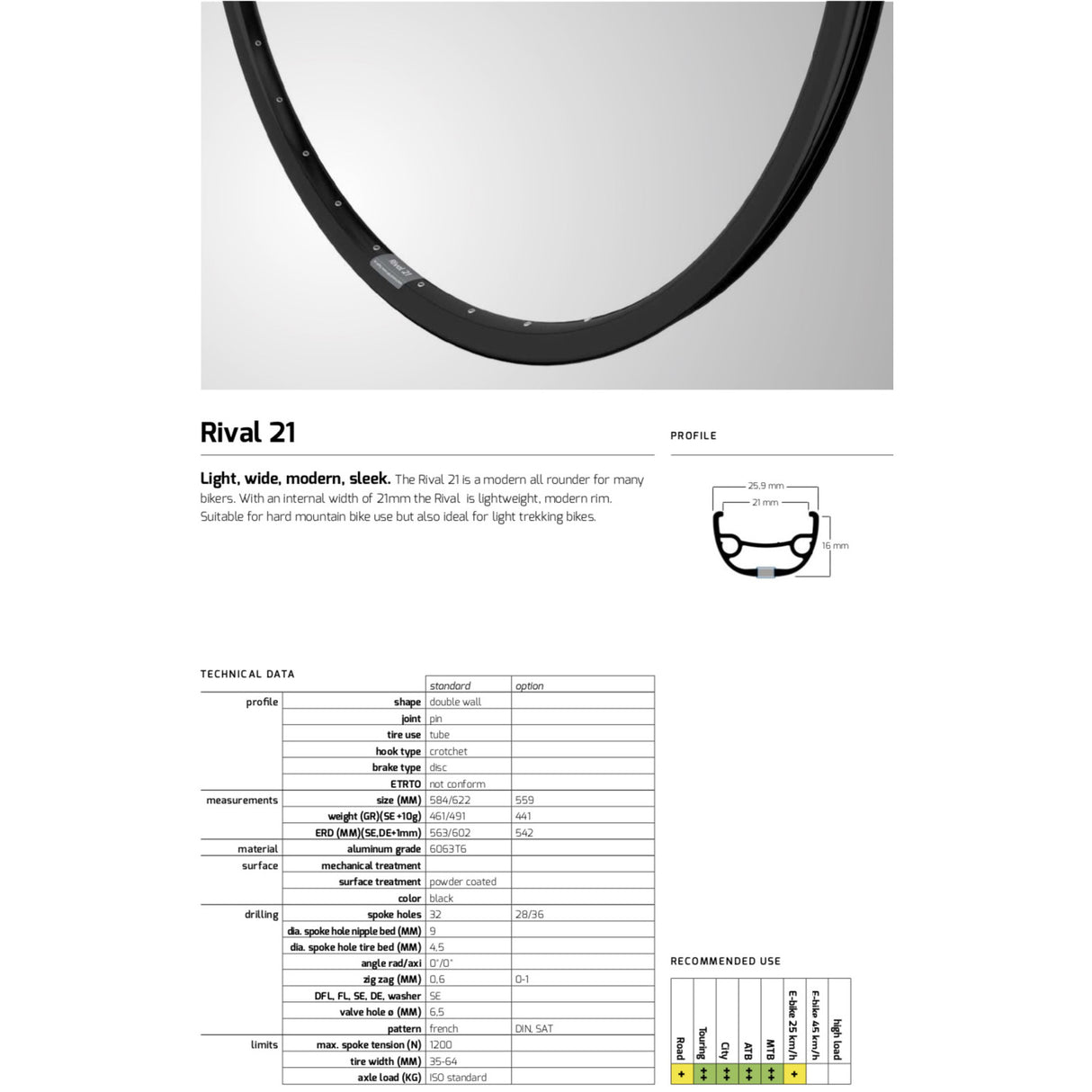 Velg Rival 21 27,5 584 32g 14G disc alu zwart