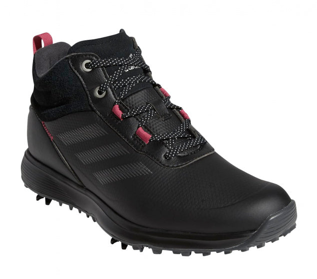 Chaussures de golf adidas s2g mid cutes dames cuir en cuir noir rose mt 36 2 3