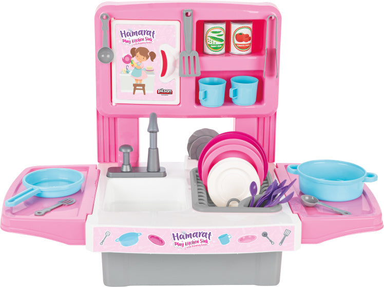 Pilsan Hamarat Toy Cuisine avec robinet d'eau rose 39 pièces