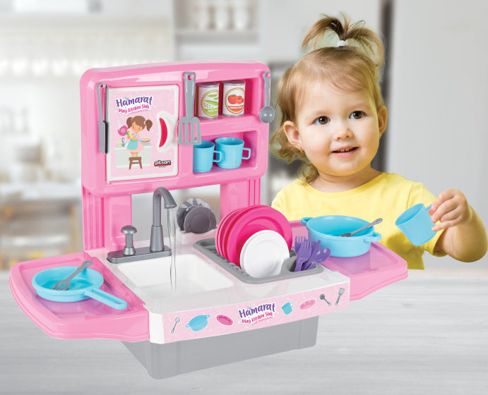 Pilsan Hamarat Toy Cuisine avec robinet d'eau rose 39 pièces