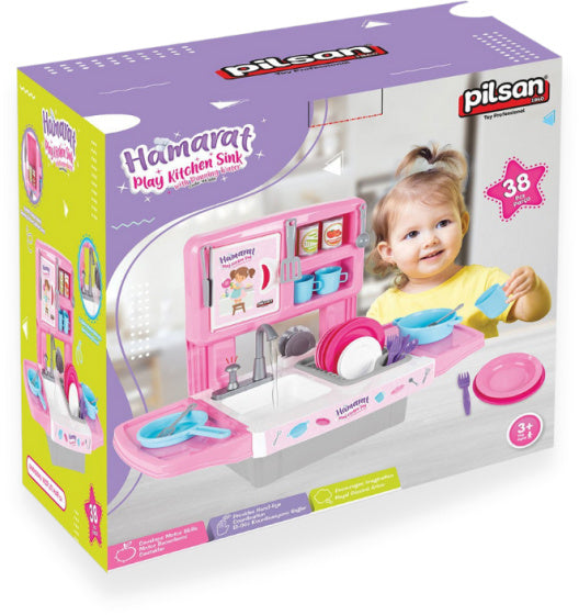 Pilsan Hamarat Toy Cuisine avec robinet d'eau rose 39 pièces