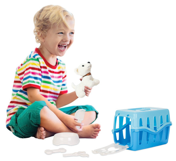 Pilsan Cuddle Dog With Care Set incl. Panier de voyage Blauw Wit
