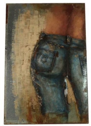 Jeans en hi-point retraque de peinture 120 cm nickel marron bleu
