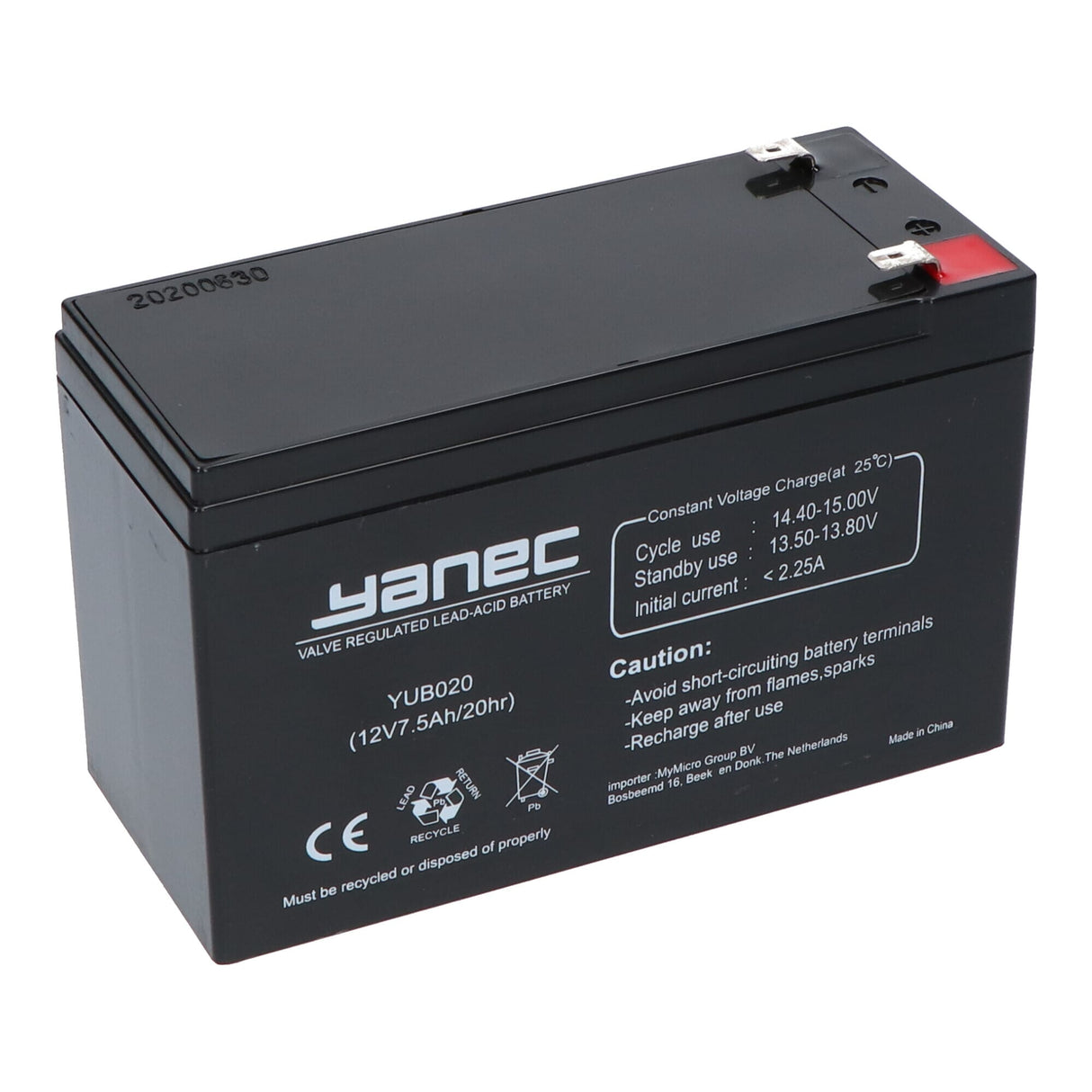 Batterie de plomb yanec 12V 7,5h (6,3 mm)