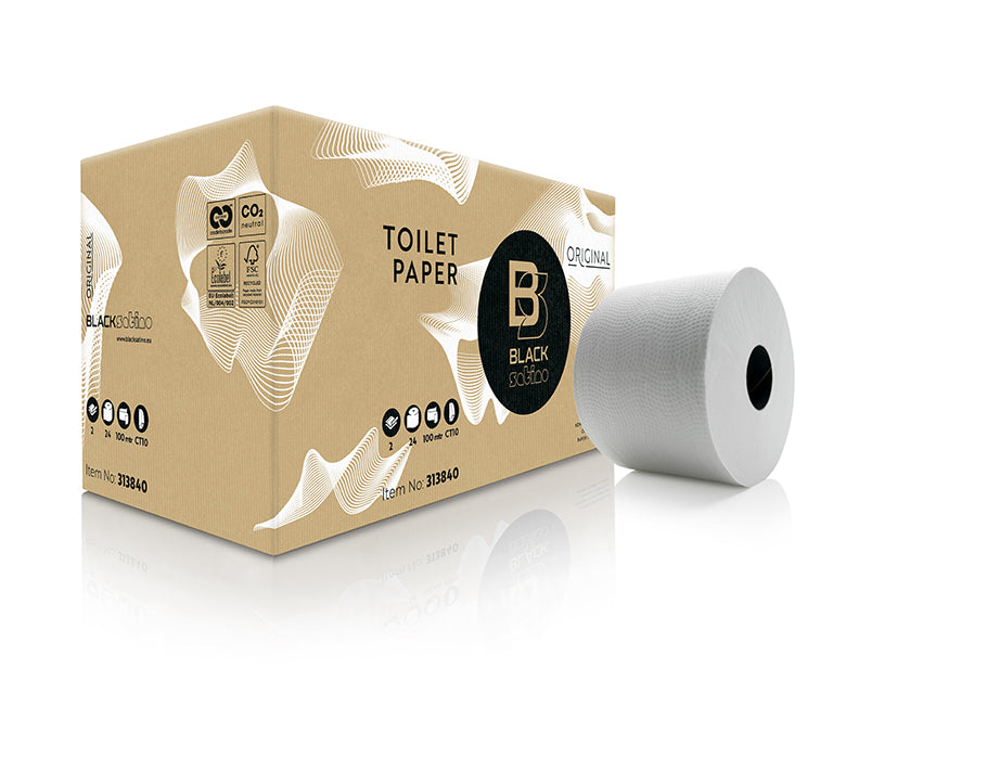 Papel higiénico satino satino caja negra 24 rollos desde 100 m