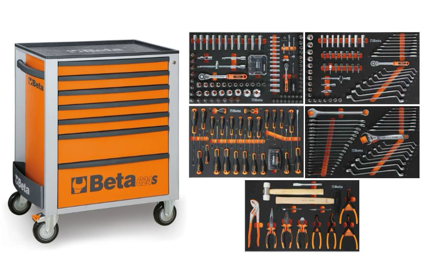 Beta Tool Trolley 7 tiroirs orange incl. Assortiment de 309 pièces