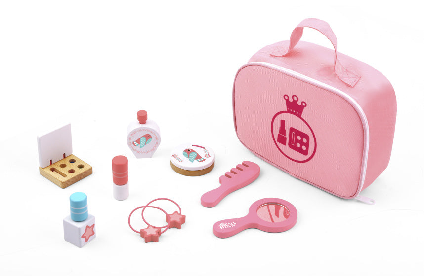 Jeu de maquillage en bois de jouet toky ensemble rose 11 pièces