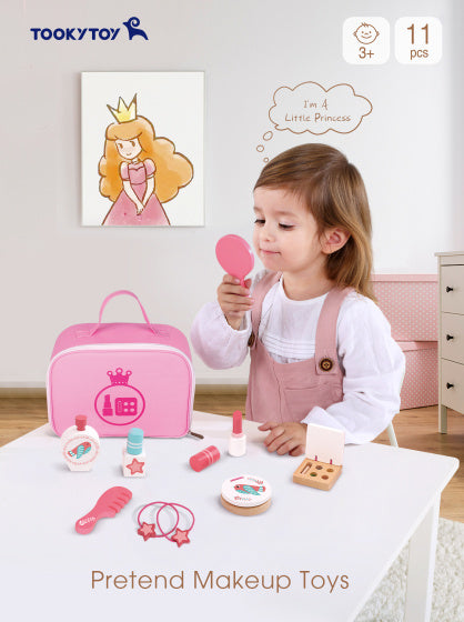 Jeu de maquillage en bois de jouet toky ensemble rose 11 pièces