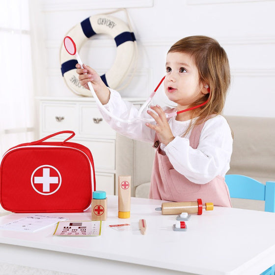 Tituy Toy Little Doctor Doctor Wood Play Set Red 11-Pice